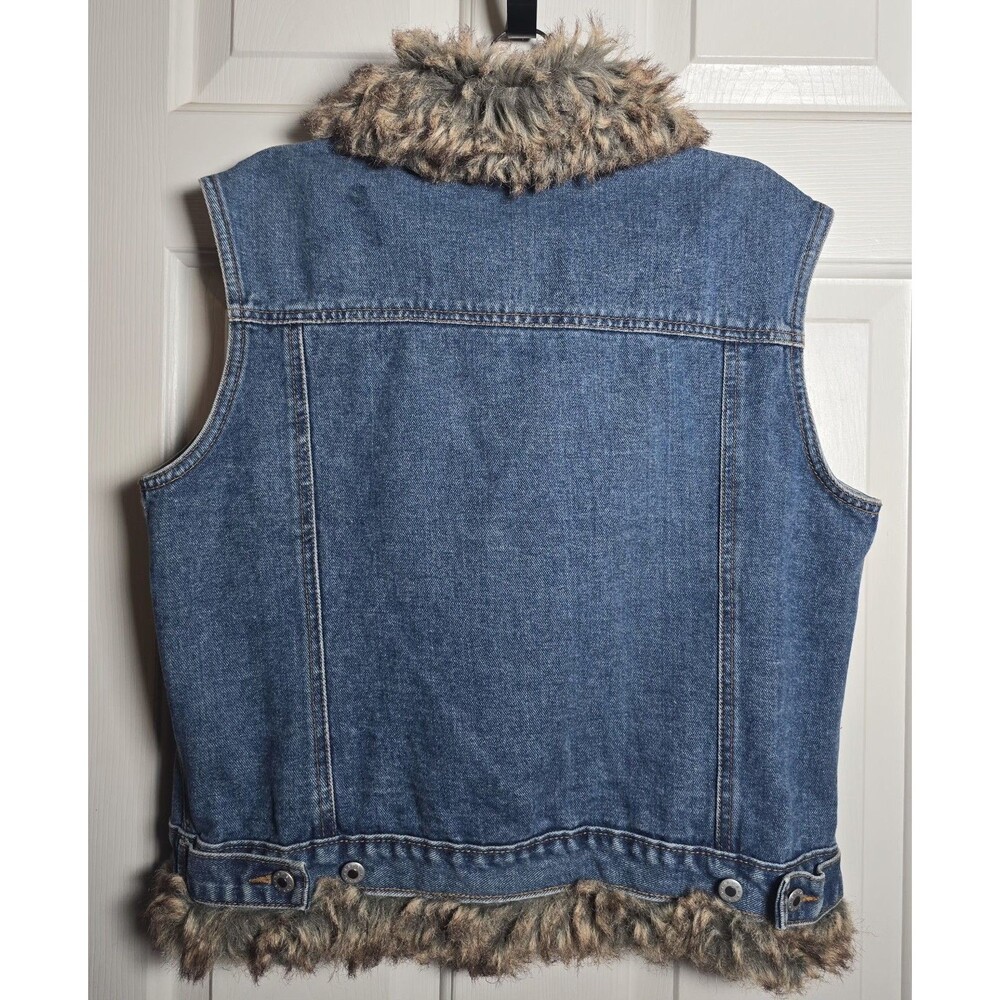 Cruel Girl Vest Womens Medium Blue Denim Faux Fur Collar Trim Button Front - Picture 3 of 7